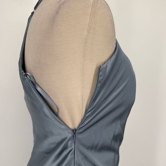 Revelry Jade Satin Charmeuse One -Shoulder Maxi Dress French‎ Blue 2 - Picture 6 of 15
